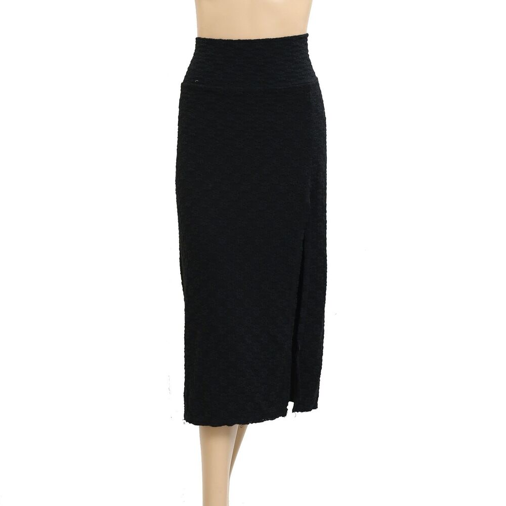 Free People Black Midi Skirt with Side Slit - Picture 4 of 7